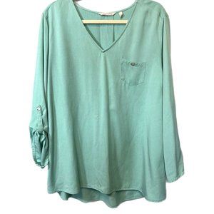 Soft Surroundings Womens Top 1X  Turquoise Blue Solid Pullover 3/4 Sleeve Soft